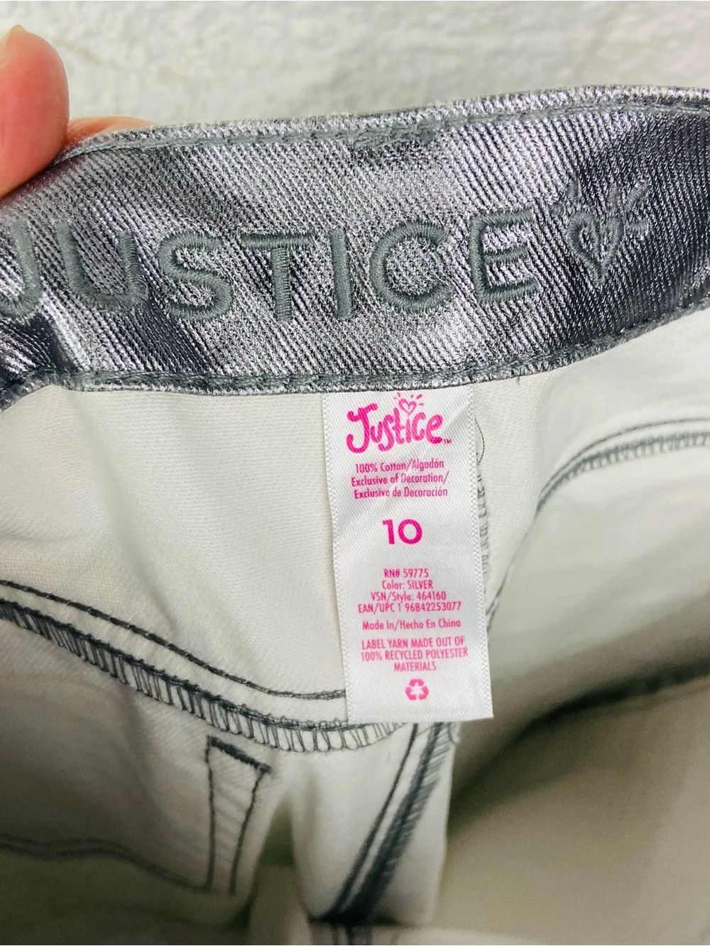 NWT Justice Metallic Silver wide-Leg denim stretch Pants size 10